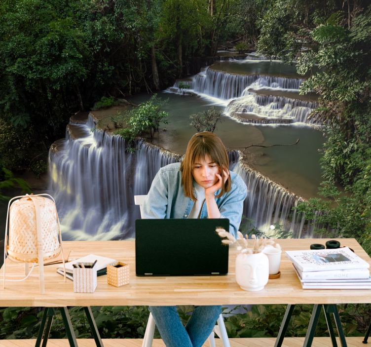 Papel mural naturaleza retiro tranquilo junto a la cascada - TenVinilo