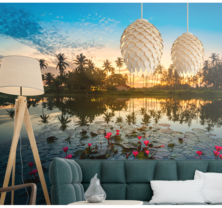 Papel mural naturaleza sereno reflejo de loto - TenVinilo