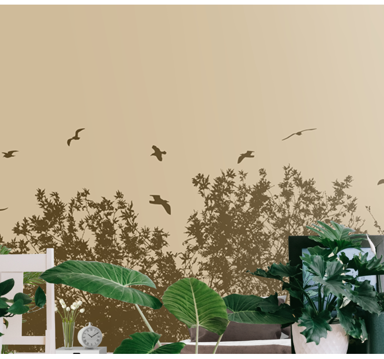 Papel mural naturaleza silueta de pájaros voladores - TenVinilo