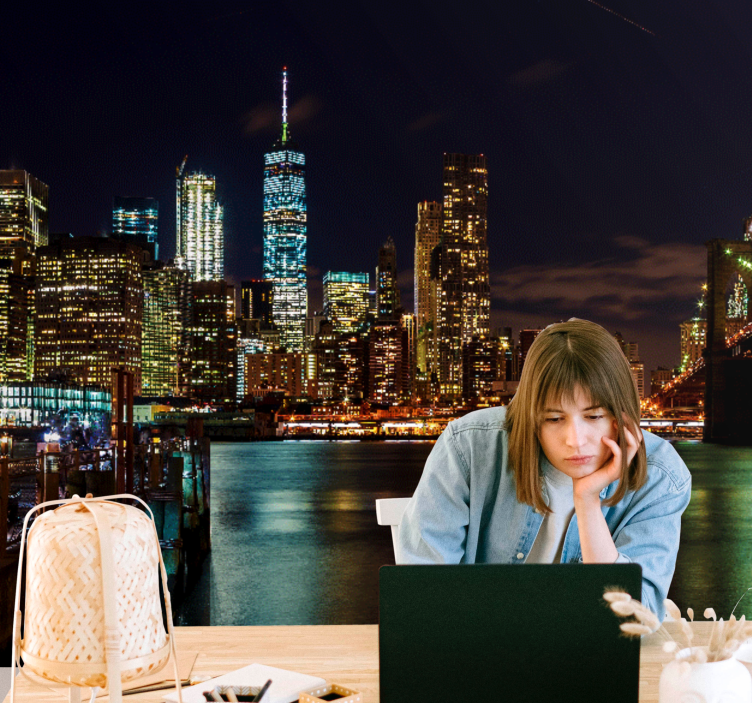 Papel mural new york paisaje nocturno de manhattan - TenVinilo