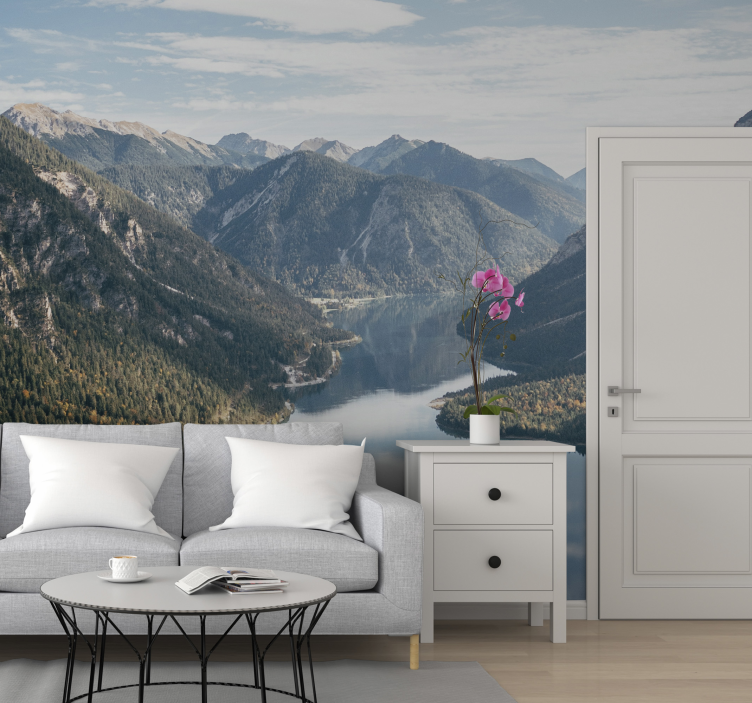 Papel mural paisajes majestuosa vista a la montaña - TenVinilo