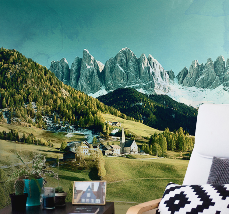 Papel mural paisajes paisaje de pueblo en montaña - TenVinilo