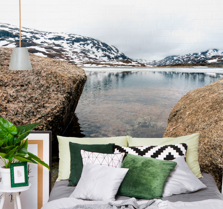 Papel mural paisajes reverberación de montañas serenas - TenVinilo