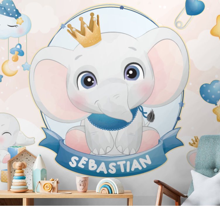 Papel mural para bebé diseño de elefante tierno - TenVinilo