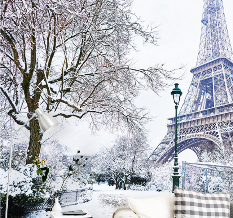 Papel mural parís torre eiffel en nieve - TenVinilo