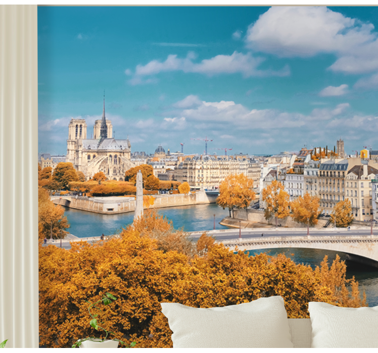 Papel mural parís vista de notre dame en otoño - TenVinilo