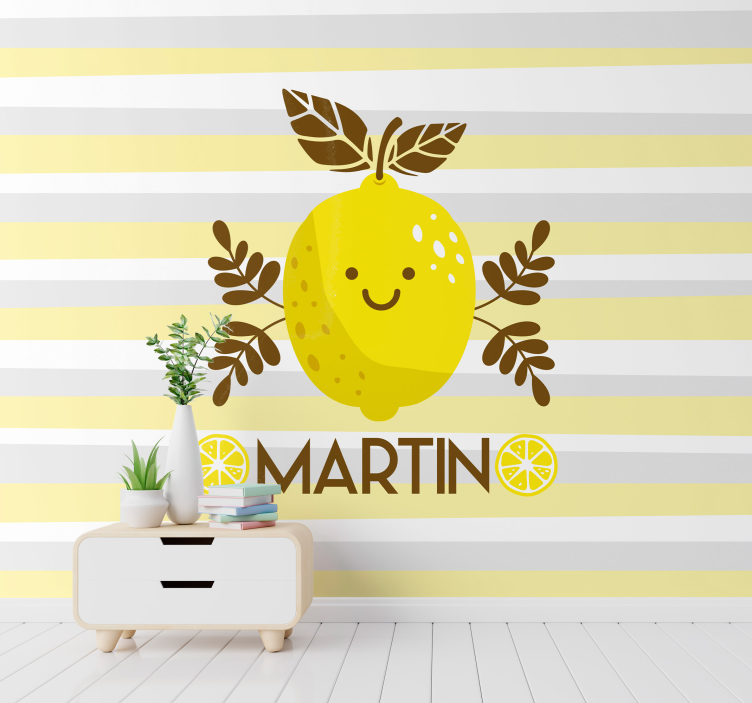Papel mural personalizable decoración de limón sonriente - TenVinilo