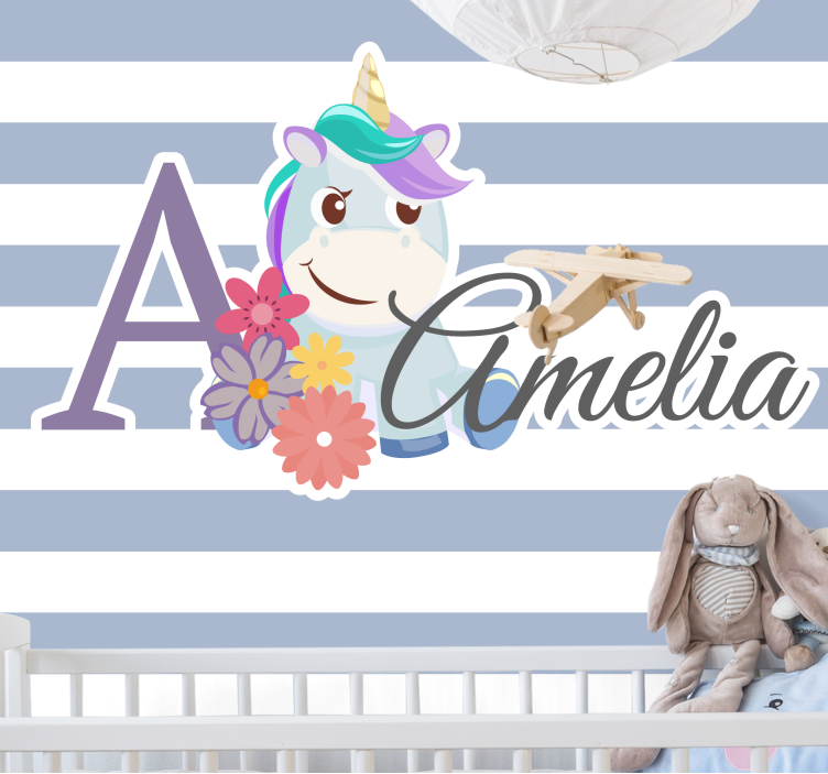 Papel mural personalizable tema de unicornio encantador - TenVinilo
