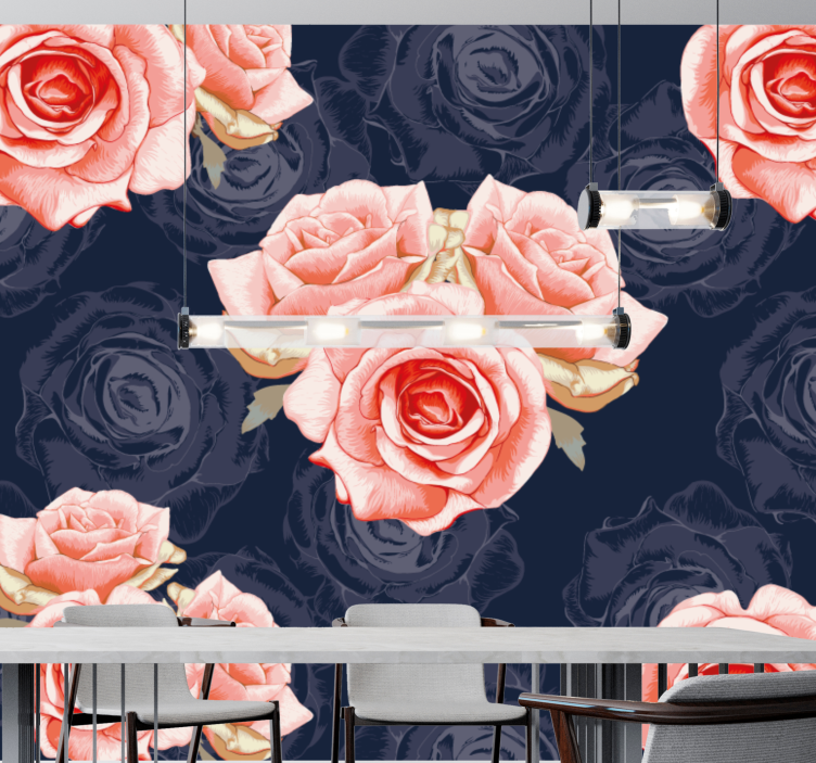 Papel mural rosas flores rosadas elegantes - TenVinilo
