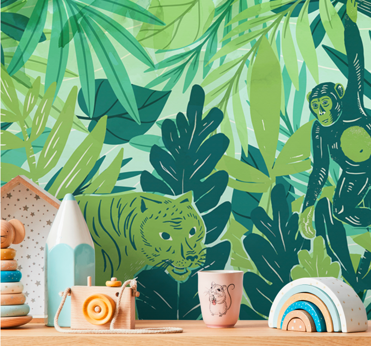Papel mural selva aventura de animales tropicales - TenVinilo