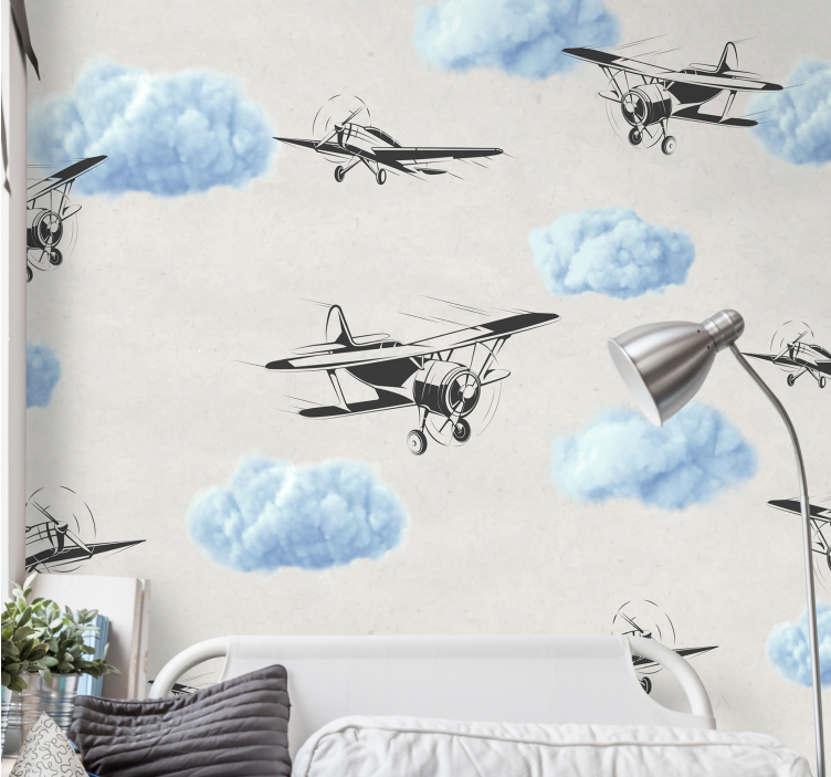 Papel mural vehículos aviones vintage voladores - TenVinilo
