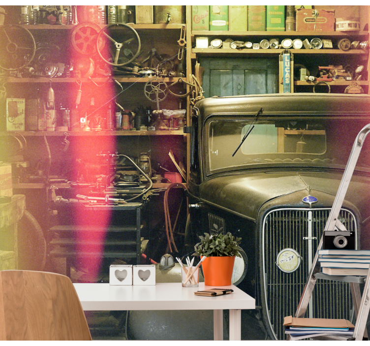 Papel mural vehículos exhibición de automóviles vintage - TenVinilo