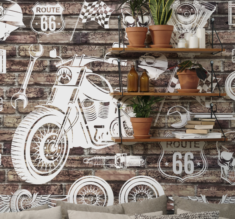Papel mural vehículos ruta 66 en moto - TenVinilo