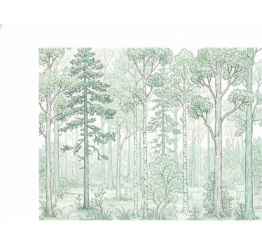 Papel mural bosque dibujo de bosque menta - TenVinilo
