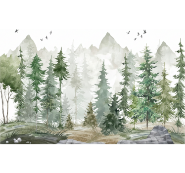 Papel mural bosque pino nórdico minimalista - TenVinilo