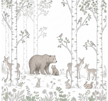 Papel mural bosque dibujo divertido del bosque - TenVinilo