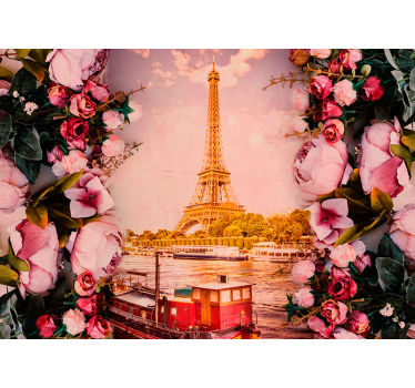 Fotomural París Torre Eiffel con flores - TenVinilo