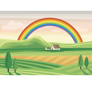 Mural infantil arcoiris sobre paisaje - TenVinilo