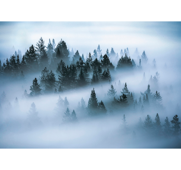Papel pintado paisaje bosque con niebla - TenVinilo