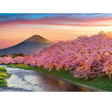 Papel mural paisajes flores de cerezo del monte fuji - TenVinilo