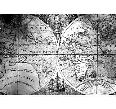 fotomural mapamundi Mapa del mundo en blanco y negro - TenVinilo