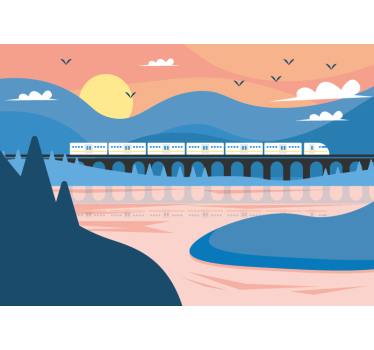 Fotomurales infantiles Montaña minimalista con tren - TenVinilo