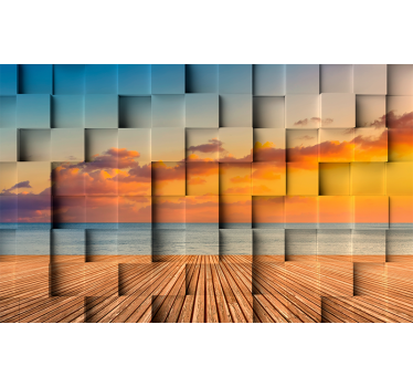 Foto mural 3d Cuadrados de cemento con fondo de playa - TenVinilo