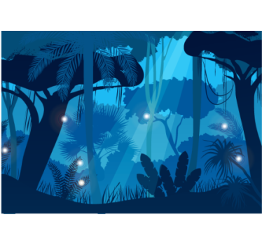 Fotomural paisaje Bosque de dibujos animados azul - TenVinilo