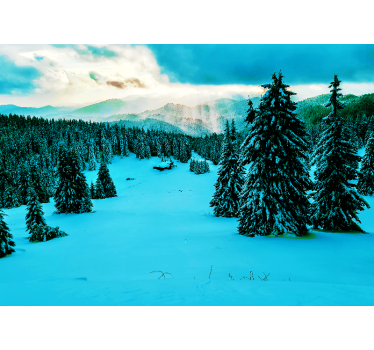 Papel mural paisajes bosque de pinos nevados - TenVinilo
