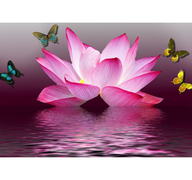 Fotomural de flores Flor de loto rosa con mariposas - TenVinilo
