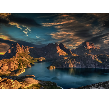 Papel mural paisajes lago majestuoso en montaña - TenVinilo