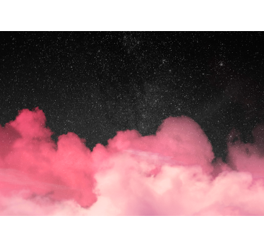 Papel mural montaña nubes rosadas estrelladas - TenVinilo