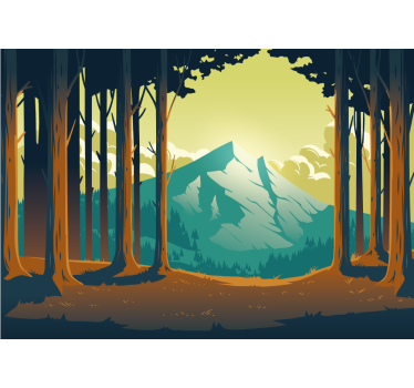 Fotomural bosque Bosque de dibujos animados con montaña - TenVinilo