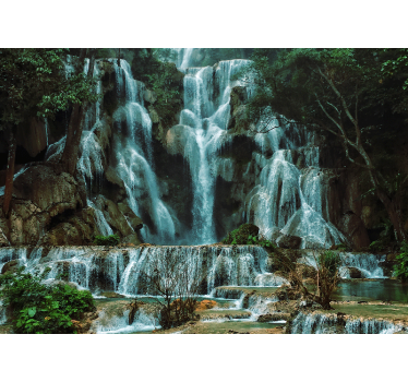 Papel mural montaña exhibición de cascada majestuosa - TenVinilo