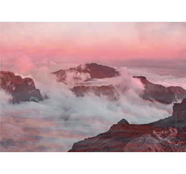 Papel mural paisajes nubes rosas montañosas - TenVinilo