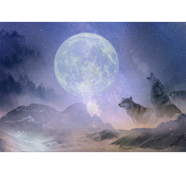 Papel mural selva lobos majestuosos a la luz de la luna - TenVinilo