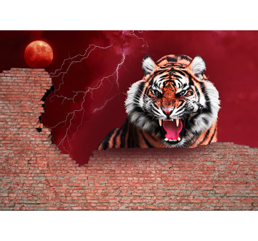 Fotomural ladrillo Pared de ladrillo con tigre - TenVinilo