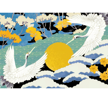 Fotomural vintage Flores y patos de colores japandi - TenVinilo
