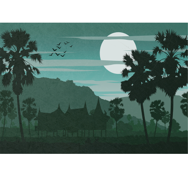 Papel mural bosque palmeras iluminadas por la luna - TenVinilo