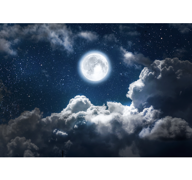 Fotomural galaxia Hermosa noche luna y nubes - TenVinilo