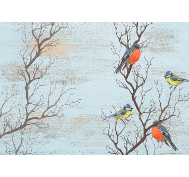 Fotomural vintage Arboles azules con pajaros - TenVinilo