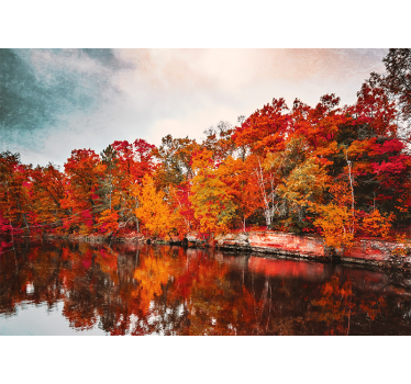 Fotomural bosque Reflejo del bosque de otoño en el lago - TenVinilo