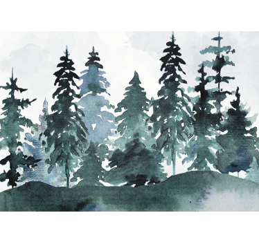 Papel mural naturaleza paisaje de pinos majestuosos - TenVinilo