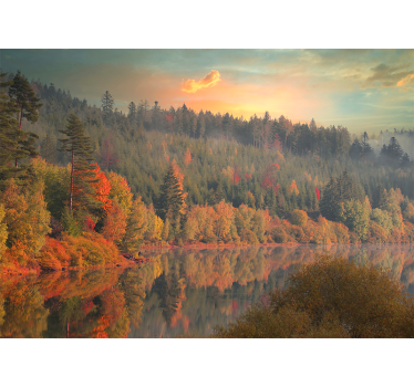 Papel mural paisajes reflejo serene de otoño - TenVinilo