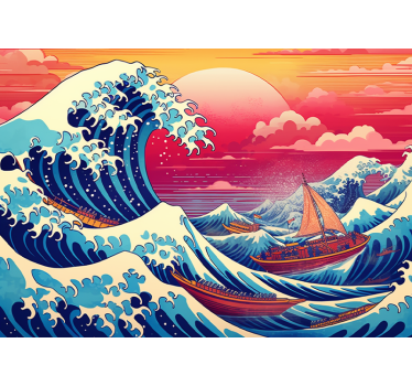 Fotomural arte clásico colores saturados de onda japonesa - TenVinilo