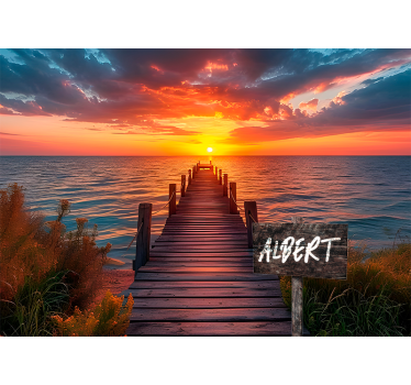 Fotomural juvenil nombre de la señal del camino del atardecer - TenVinilo