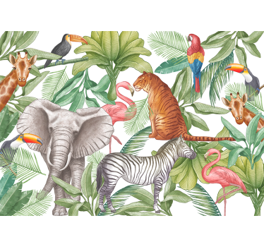 Papel mural selva diseño de animales acuarela - TenVinilo