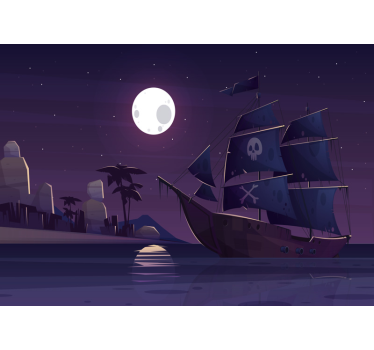 Papel mural infantil barco pirata de noche - TenVinilo
