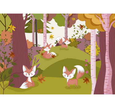 Mural infantil de bosque con animales  - TenVinilo