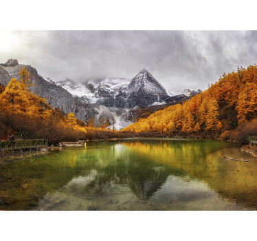 Mural de lago con paisajes de montaña - TenVinilo
